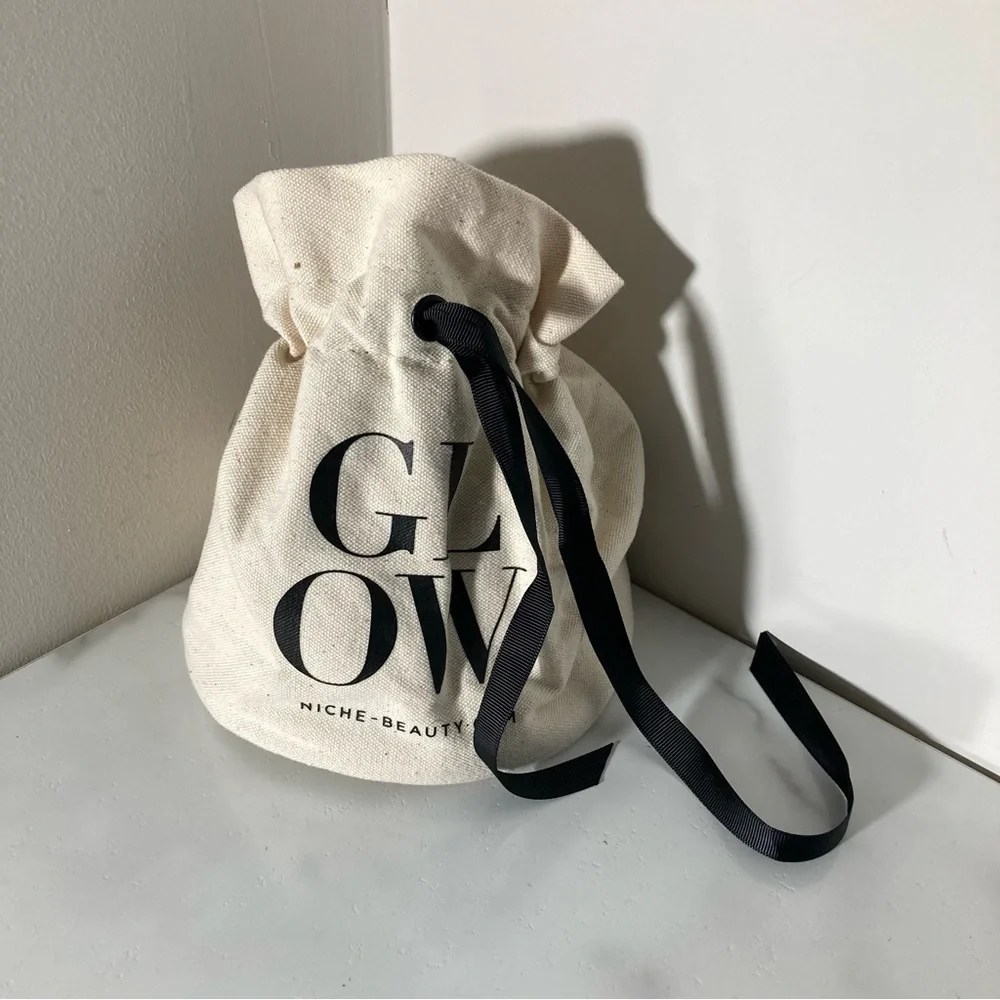 LAST CHANCE! Set of 3 Canvas Zip Pouch bags - Natural with Black Text NWT
